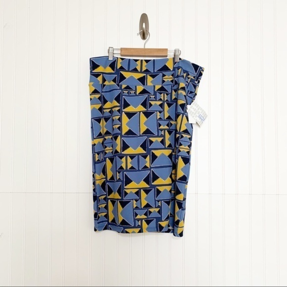 Lularoe Blue Yellow Envelope Cassie Pencil Skirt